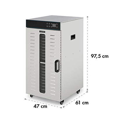 Klarstein Dörrautomat Edelstahl – 4.000-W-Dörrgerät, 48 Edelstahl-Einlegeböden, 30–90 °C, 24-Stunden-Timer, 6 Ventilatoren, 2 Trockenkammern, 50–55 dB, ideal für Obst, Gemüse, Fleisch, Kräuter, Silber
